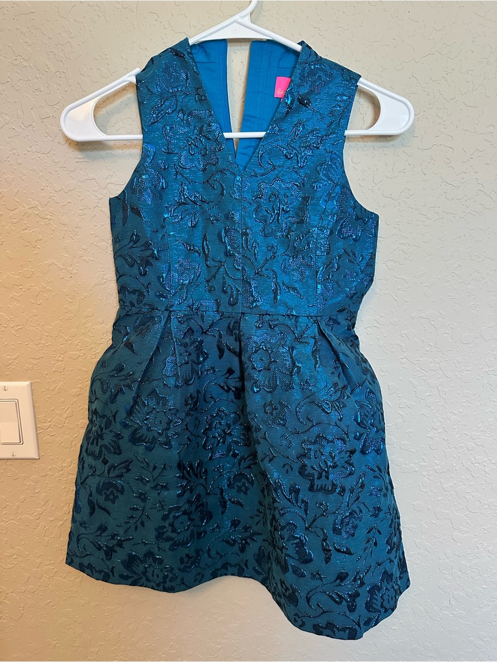 Girls Teal Floral Jacquard Party Dress with pockets Lilly Pulitzer